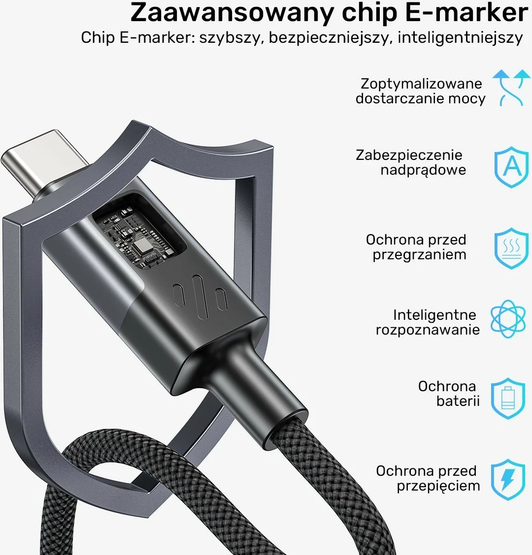 Kabllo USB-C Unitek USB-C/USB-C, 1m, 60W, me ekran, e zezë