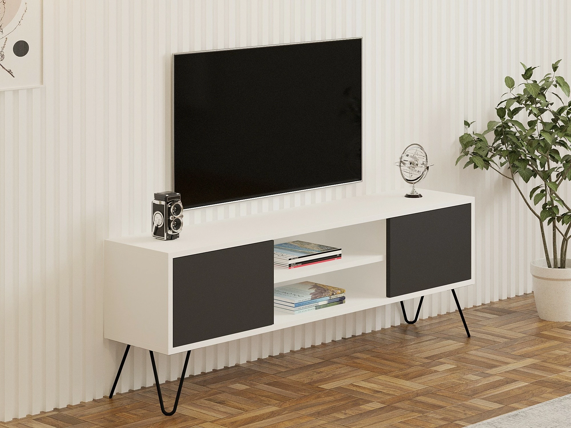 Komodë TV Hanah Home, ngjyrë e bardhë dhe antracit, Hare