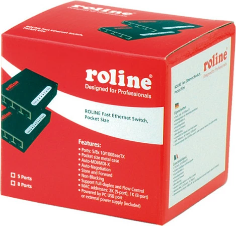 Switch ROLINE Fast Ethernet 5-Port, pocket size, metalik
