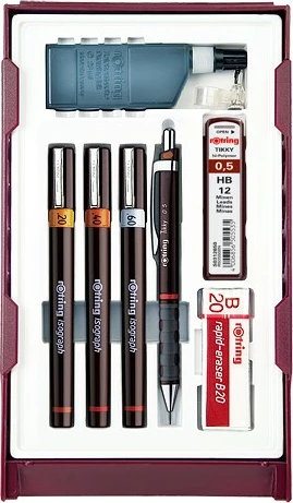 Stilograf teknik rotring S0699390, 0.2/0.4/0.6 mm, e zezë
