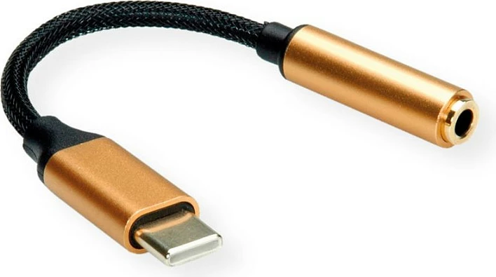 Adapter kabllo audio USB-C në 3.5mm ROLINE 12.03.3223, 0.13 m, e zezë/ari