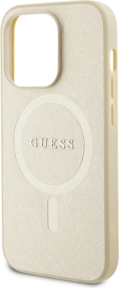 Mbështjellës Guess GUHMP15XPSAHMCB për iPhone 15 Pro Max 6.7", Saffiano MagSafe, ari