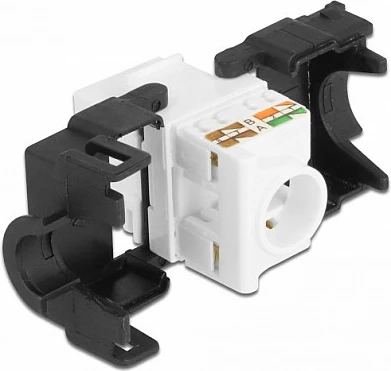 Modul keystone DeLOCK RJ45 në LSA Cat.6A, toolfree, 180°, 2 copë, i bardhë