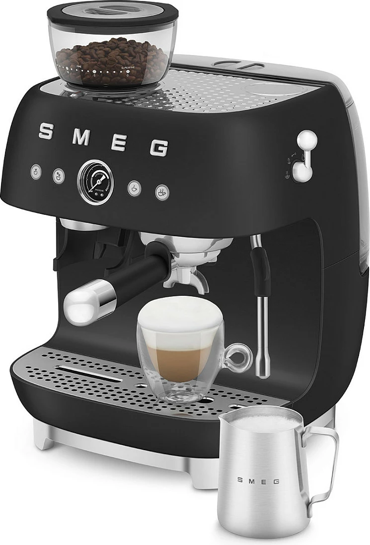 Makinë kafeje espresso Smeg EGF03BLMEU, rezervuar 1L, me mulli të integruar, Thermoblock, shkop avulli, e zezë