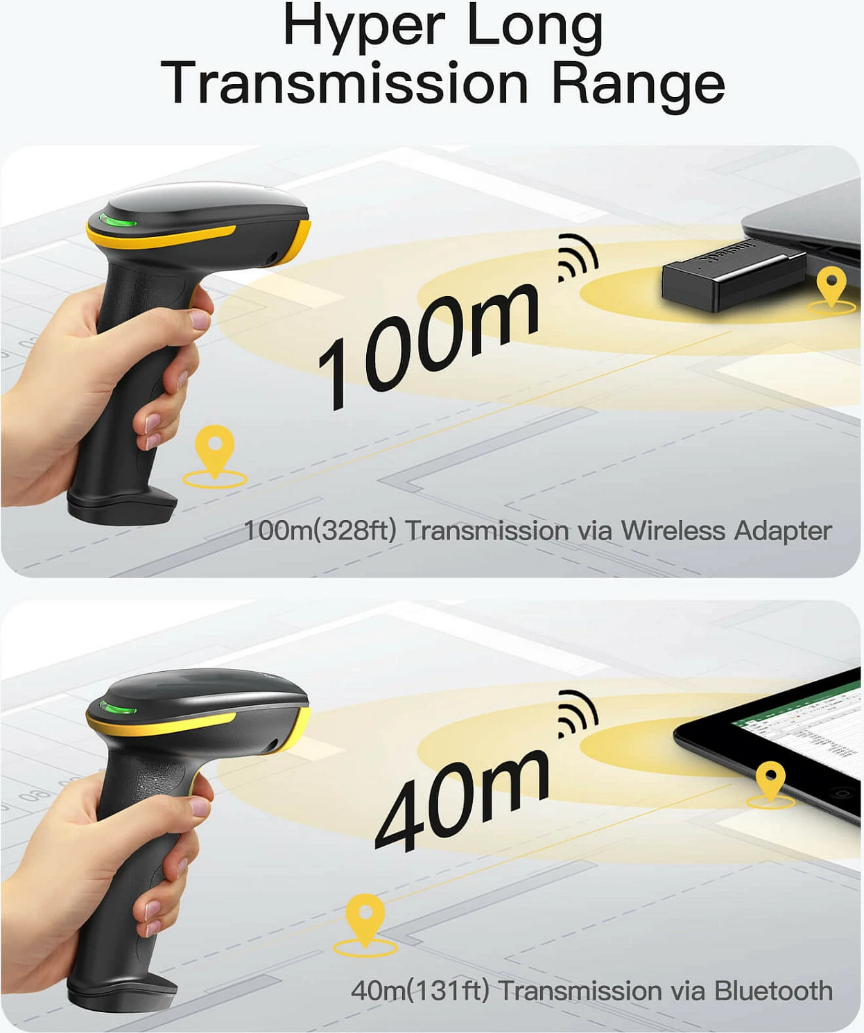 Skaner barkodi Inateck BCST-36, 2D, Bluetooth/USB, me bazë karikimi, Zi/Verdhë
