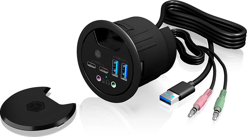 USB hub ICY BOX IB-HUB1403B, 4-port USB 3.0, montim në tavolinë, 4A, antracit