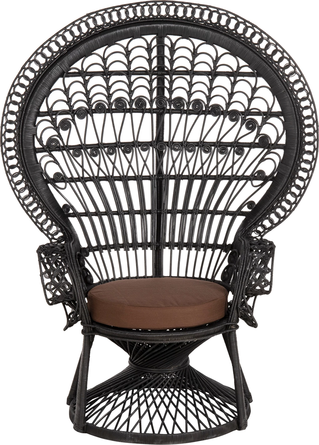Karrige mbretërore palloi, FH9342.03, rattan, ngjyrë e zezë, jastëk kafe, 114x72x150H cm
