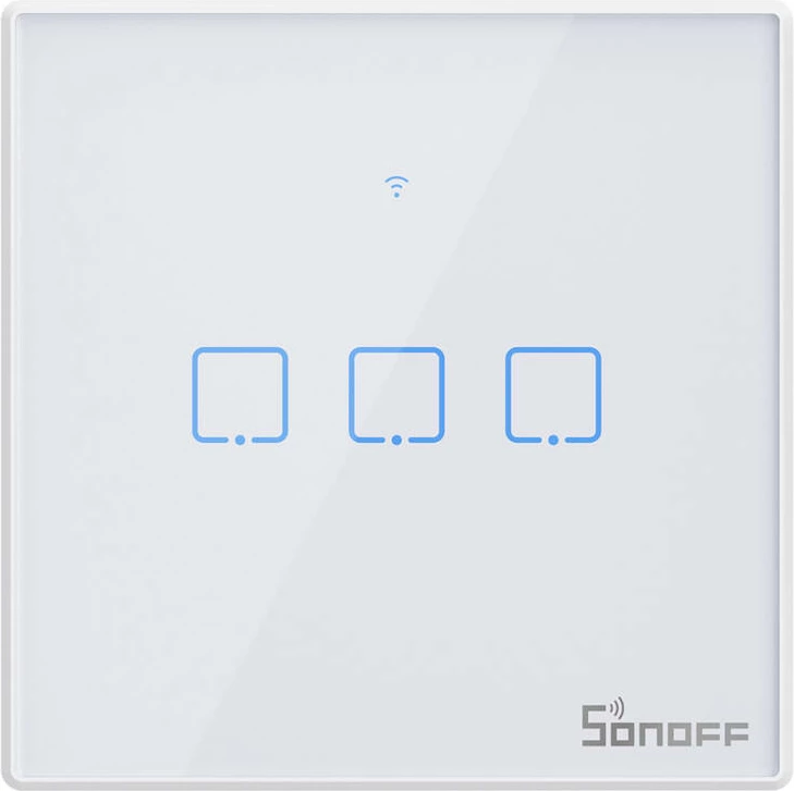 Switch i mençur Sonoff T2 EU TX, 3-kanalësh, WiFi + RF 433, i bardhë