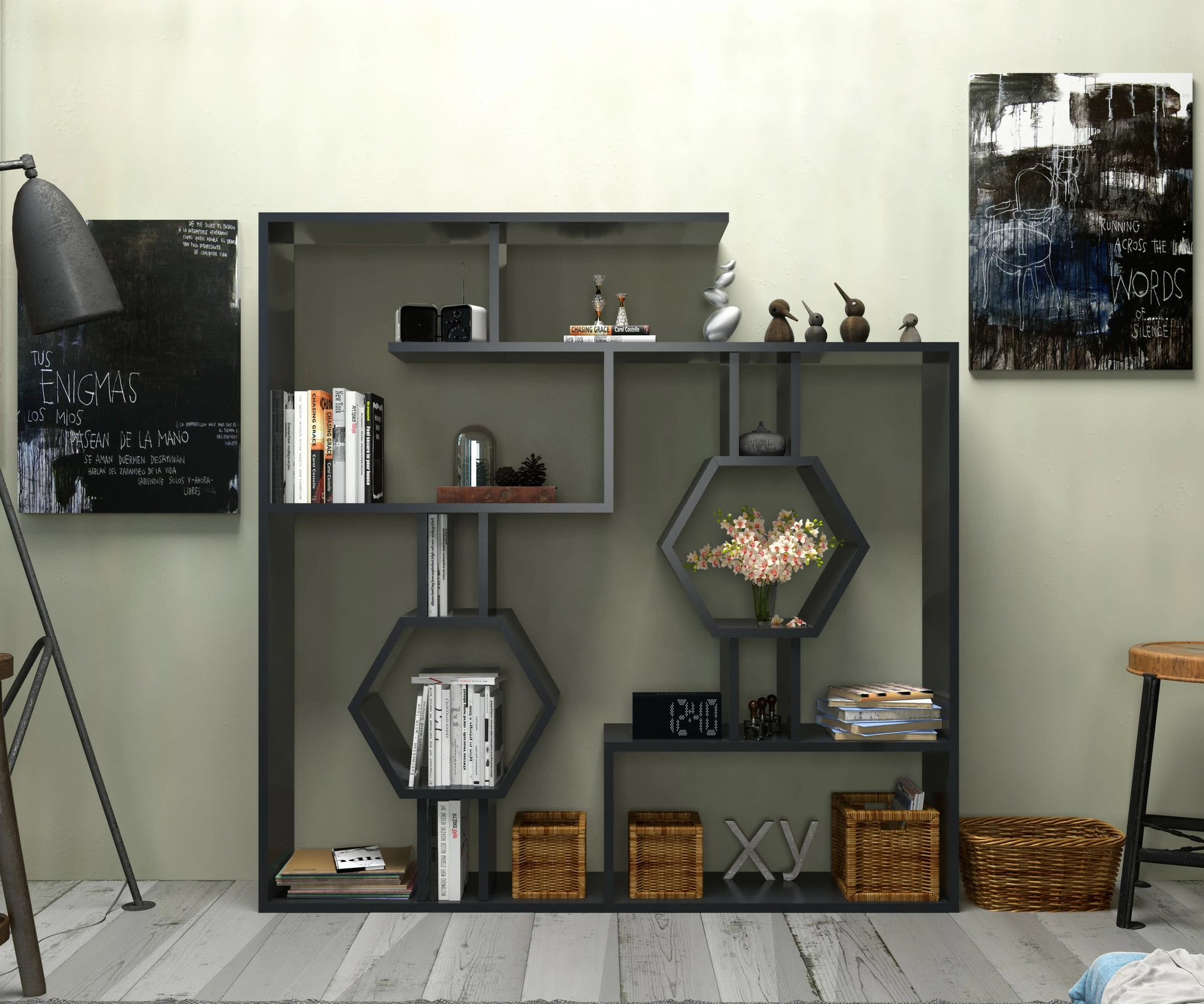 Raft librash Hanah Home, Tamara, ngjyrë e zezë