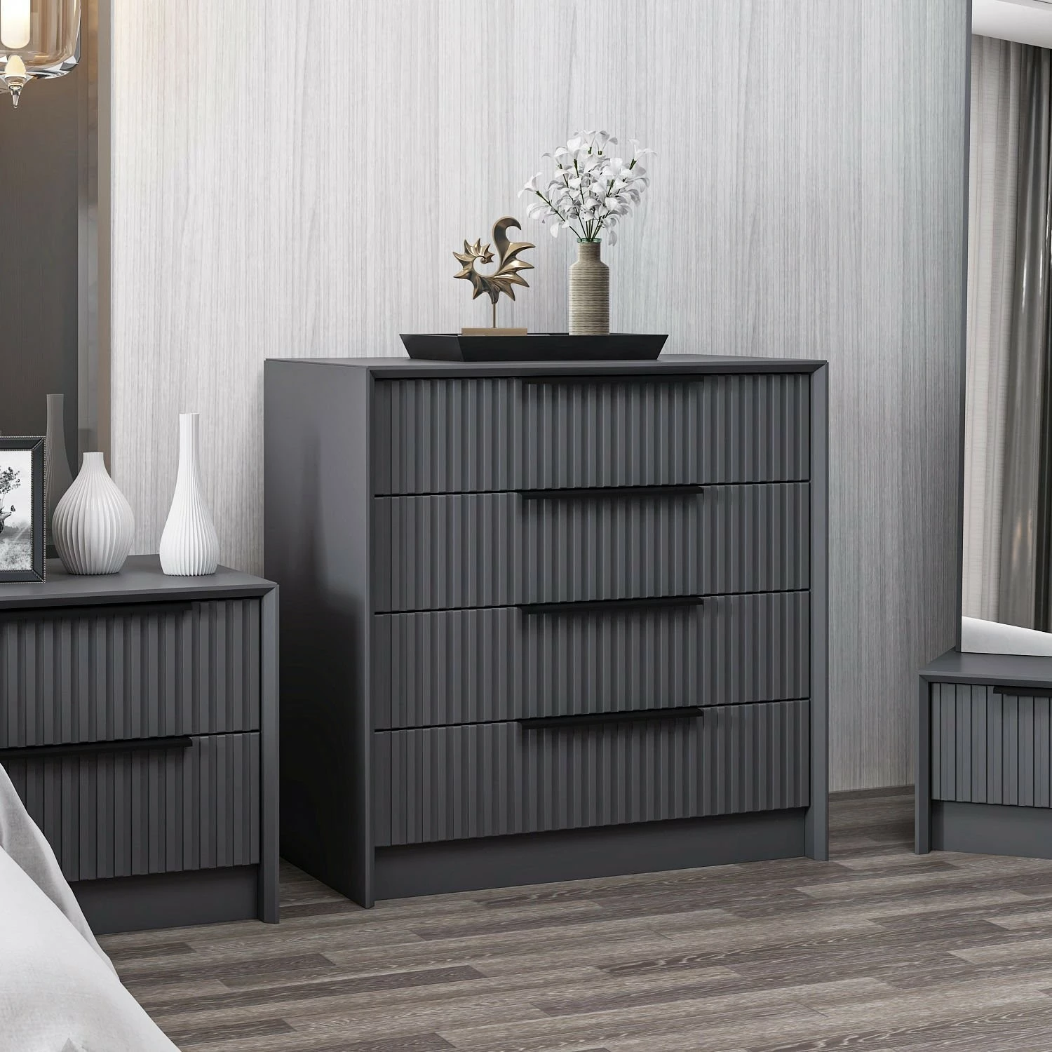 Komodë Hanah Home, Kale Luxe, anthracite, 72x77x45cm