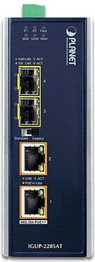 Konvertues medie industrial Gigabit Planet IGUP-2205AT, PoE++ 802.3bt, 2x SFP, 10/100/1000 Mbps