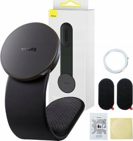 Mbajtës telefoni magnetik Baseus C02, për kroskot, 360° rrotullim, i zi, set me 2x shirit 3M