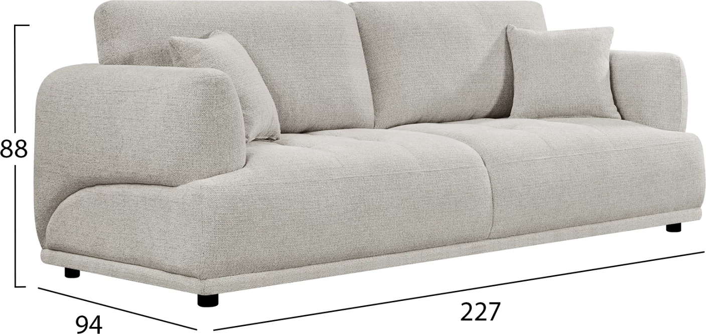 Kauç 3-vendësh STRUCTO, material bezhë e çelët, FH3329.02, 227x94x88cm