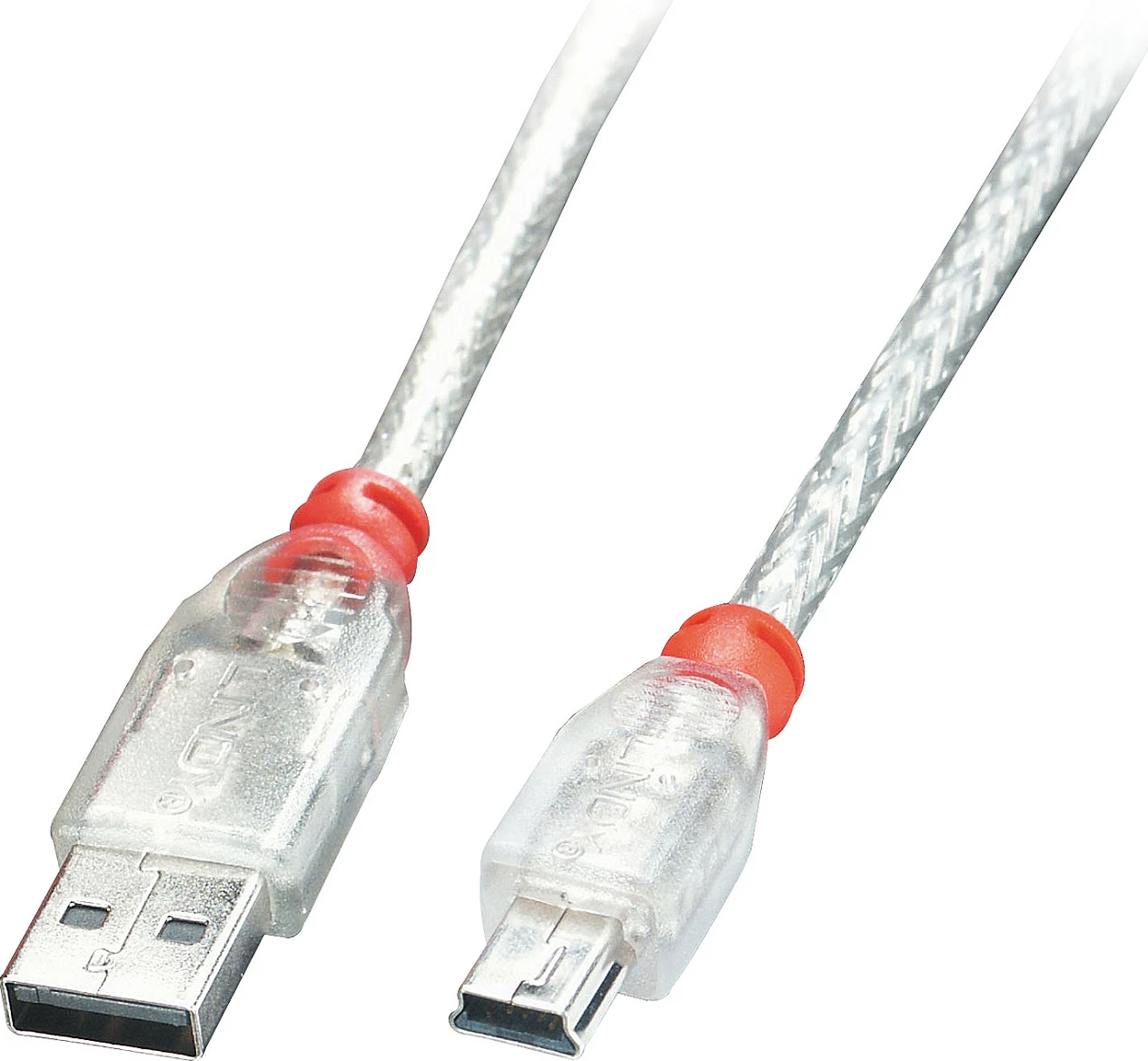 Kablë USB LINDY USB-A në Mini-USB B, USB 2.0, 1m, transparente