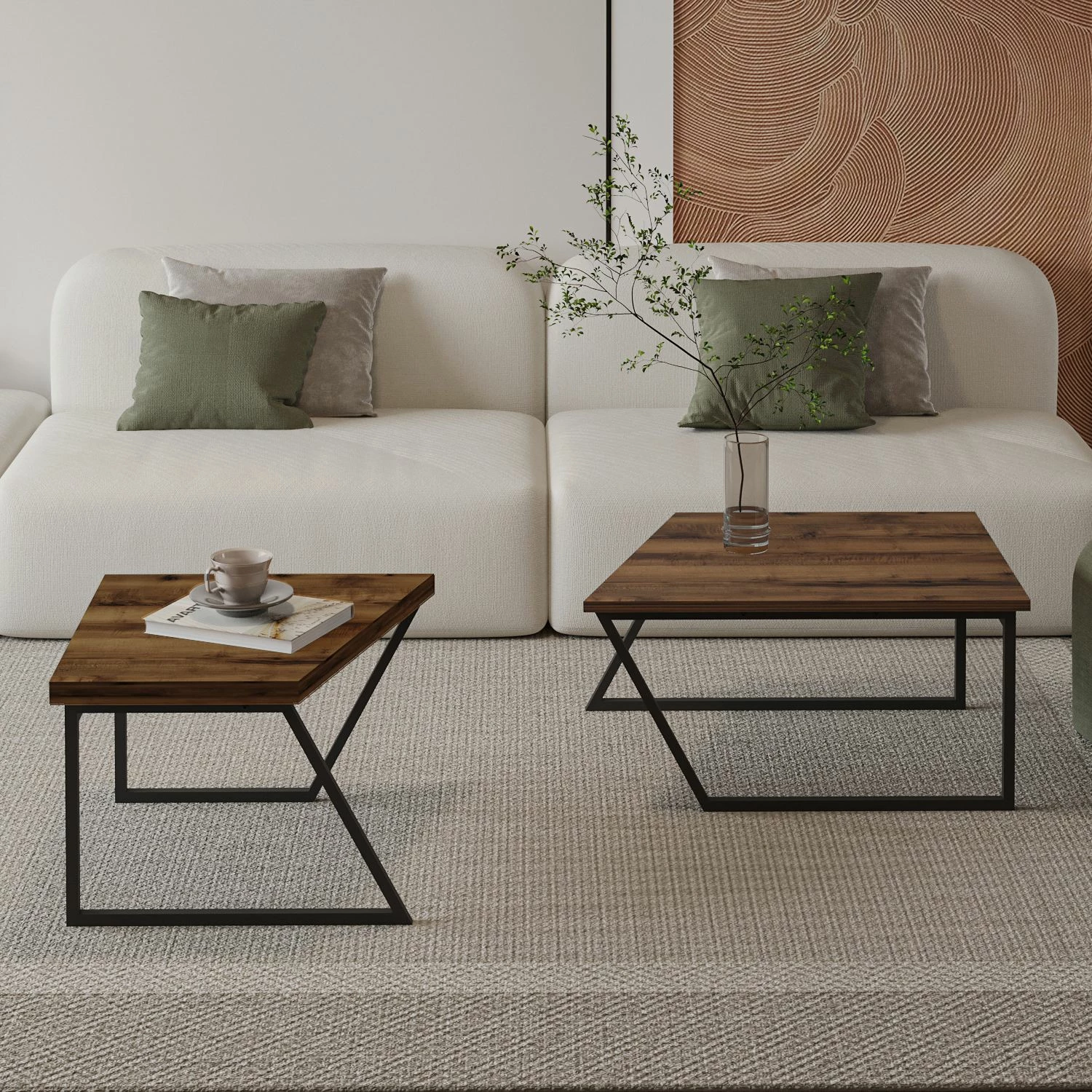 Set tavolinash kafeje Skye Decor, Verona P0024623, ngjyrë arre rustike