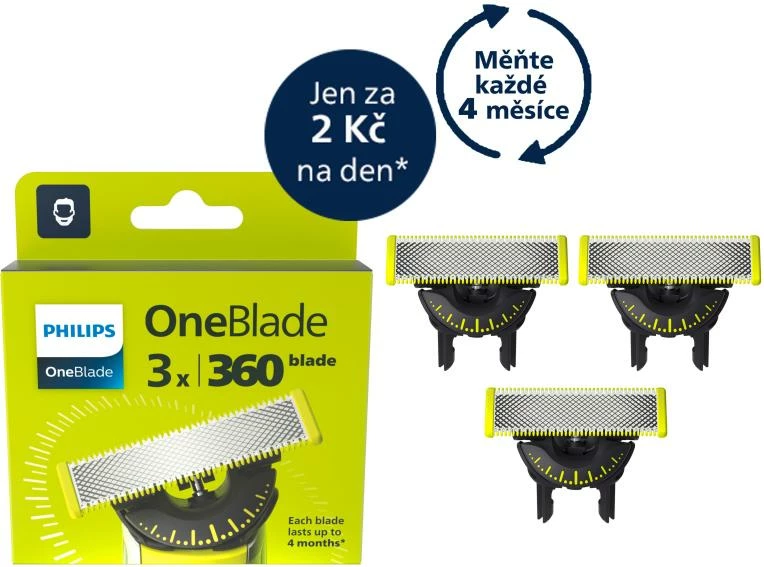 Teh zëvendësues Philips OneBlade 360 QP430/50, zi/verdhë, set 3 copë