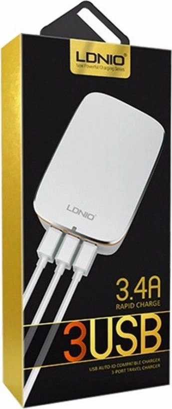 Adapter udhëtimi LDNIO A3304, universal EU/AU/UK/US, 3x USB, 5V/3.4A, 17W, i bardhë