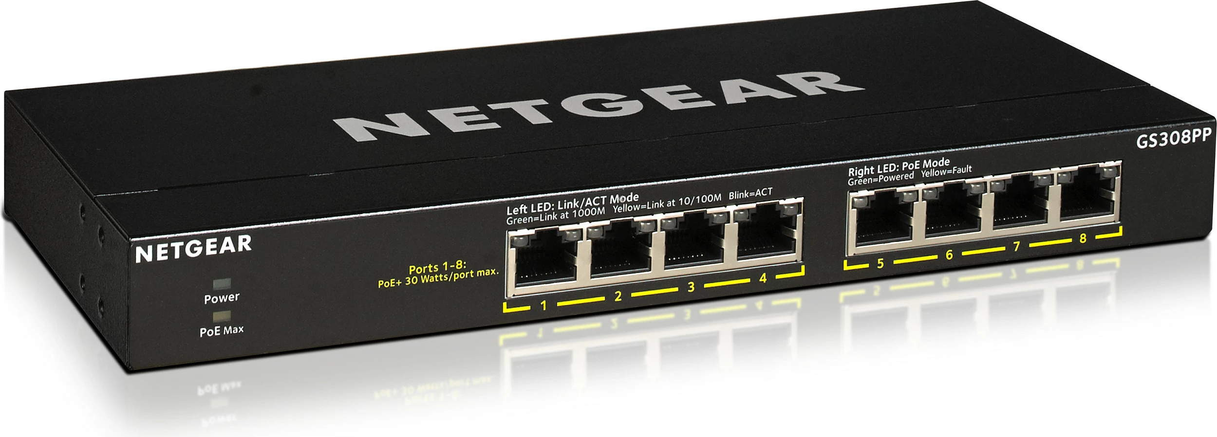 Switch NETGEAR GS308PP, Gigabit Ethernet, PoE, Montim në rack, Montim në mur
