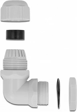 Glandë kabllosh DeLOCK PG29 90°, IP68, për kabllo 18-25 mm, gri