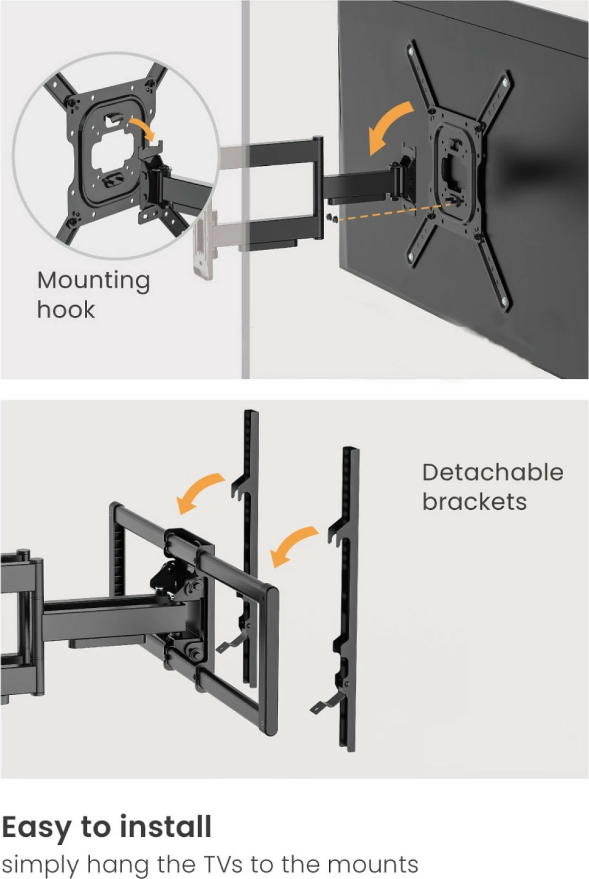 Mbajtëse muri për TV EQUIP, 43"-100", 1 ekran, e lëvizshme (2 nyje), VESA deri 800x400, 60 kg, e zezë