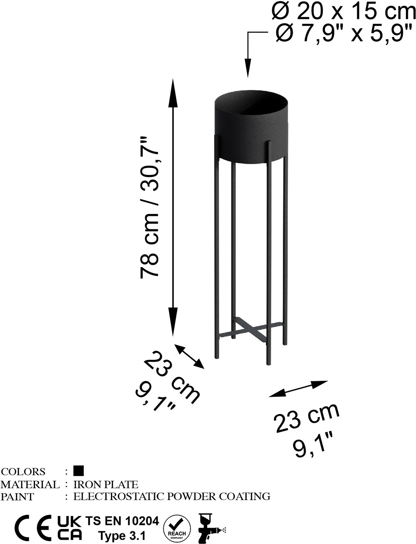 Vazo dekorative, metal i zi, Aberto Design, GED-025