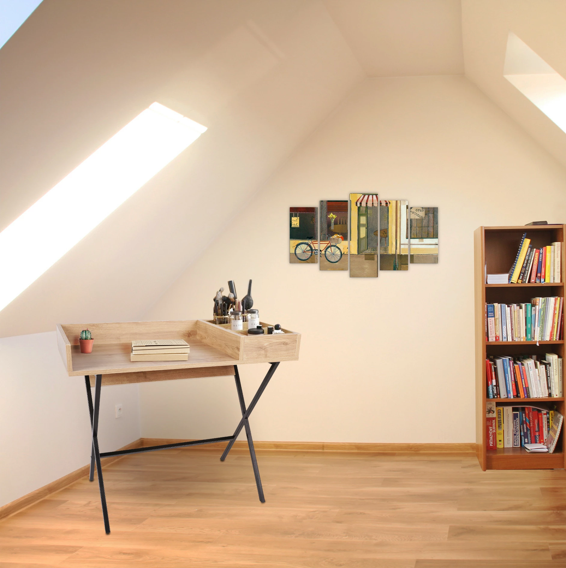 Tavolinë pune për studim, ngjyrë lisi dhe e zezë, Skye Decor, Roma