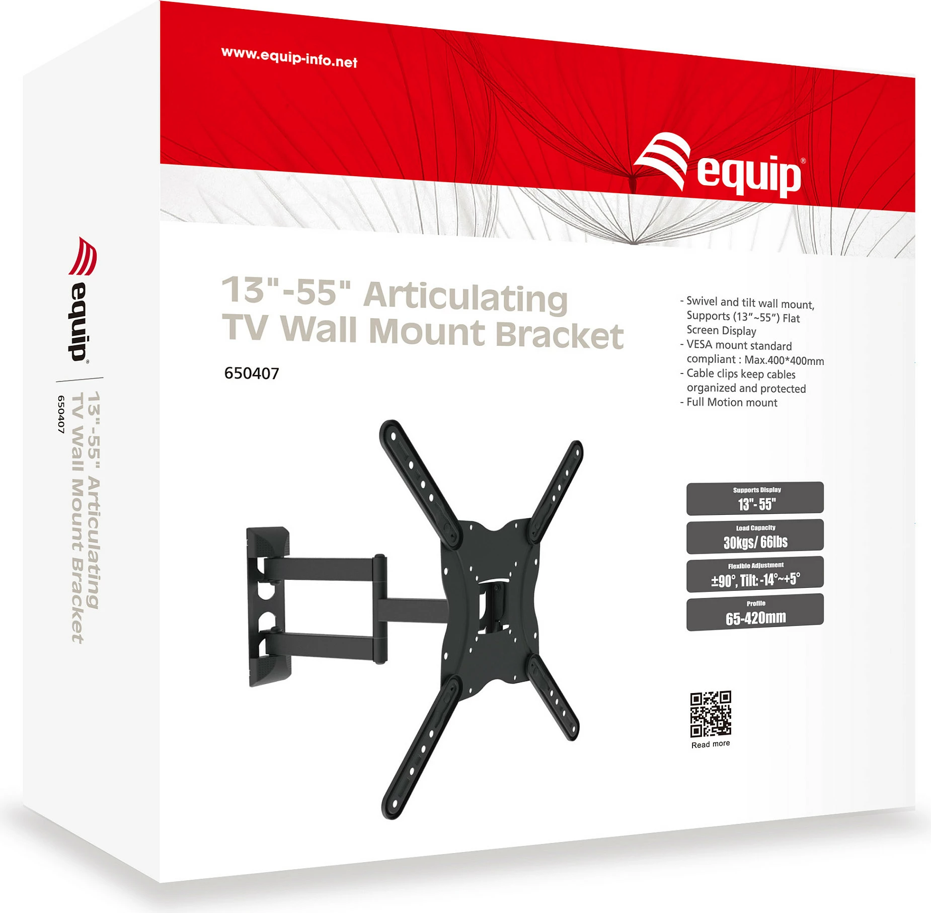 Mbajtëse muri EQUIP, për TV/Monitor 13"-55", VESA 75x75-400x400, 30kg, e zezë