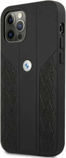 Mbështjellës BMW Curve Perforate për iPhone 12/12 Pro 6.1", lëkurë, i zi