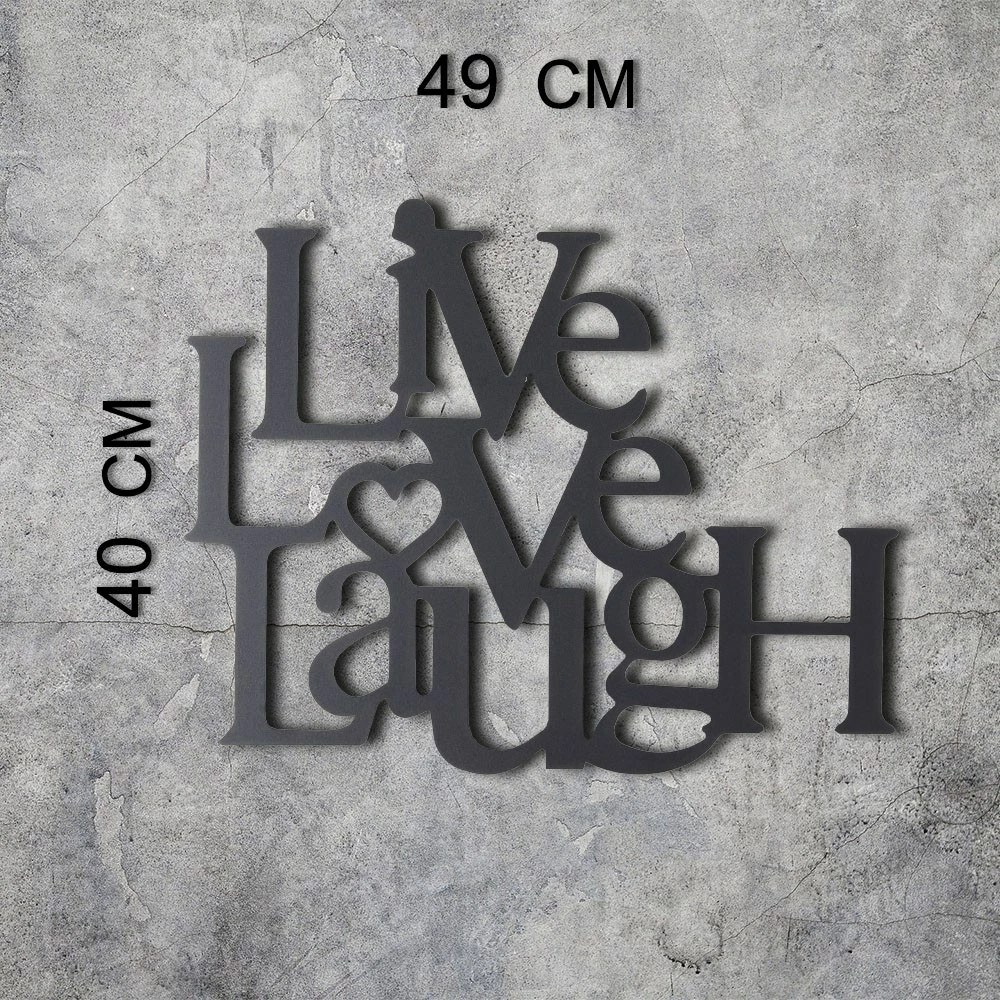 Aksesor dekorativ metalik për mur, Wallity, Live Love Laugh, ngjyrë e zezë, 40x49cm
