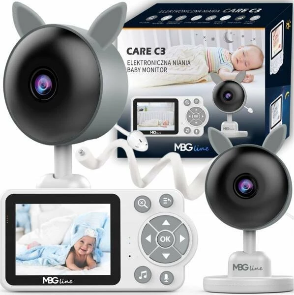 Monitor bebe MBG Line Care C3, 2.8\" LCD, wireless 2.4GHz, kamerë 480p, night mode, ZOOM 2x/4x, bateri 2600mAh, i bardhë