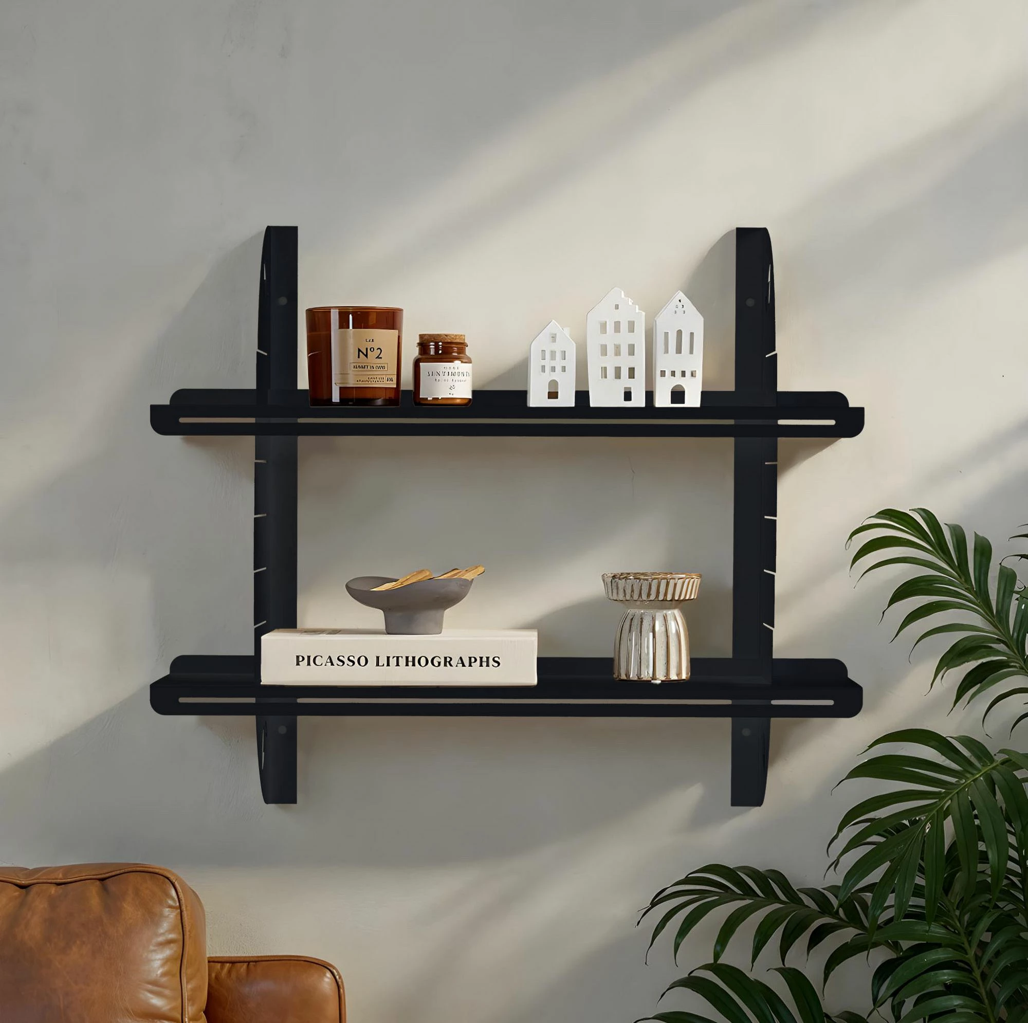 Raft dekorativ metalik për mur, ngjyrë e zezë, Skye Decor, Vlnt126Syh
