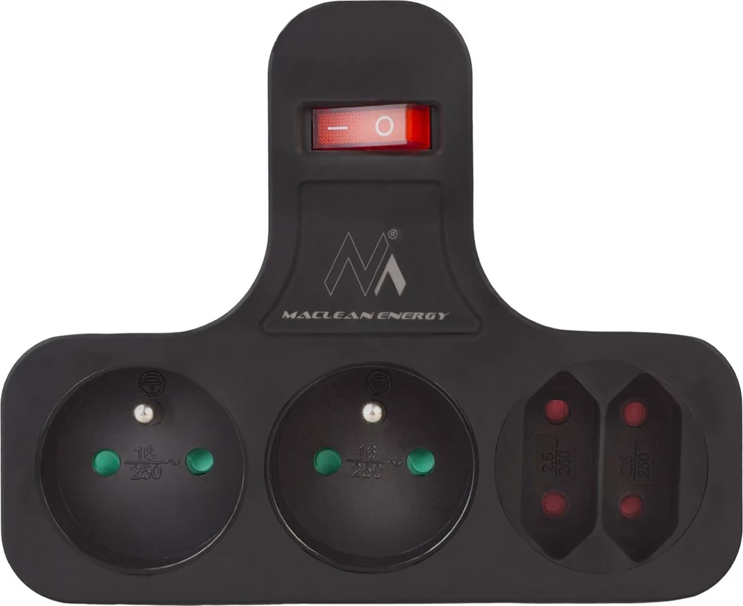 Prizë katërfishe Maclean MCE224 E/B me ndërprerës, e zezë