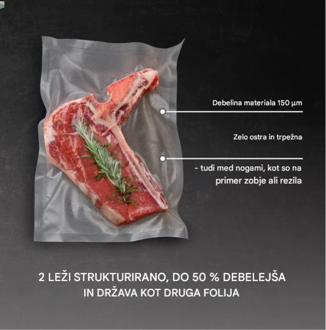 Set qese vakumi dhe role folie CASO Complete Foil 5 1237, 50x 16×23 cm + 5 role (2x 20×600 cm, 1x 28×600 cm, 2x 30×600 cm), BPA-free, transparent