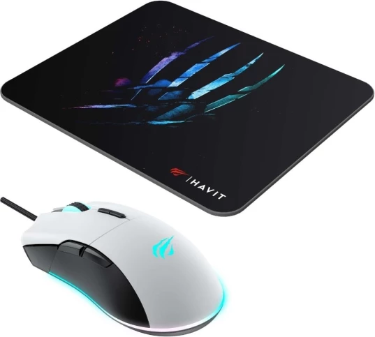 Set Maus + Mauspad HAVIT MS1037CM, 7200 DPI, RGB, me kabllo, 7 butona, bardhë/zi