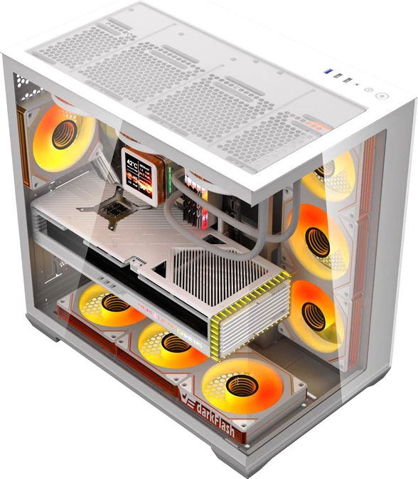 Kasë DarkFlash C280, midi tower, tempered glass, me 7 ventilatorë, e bardhë