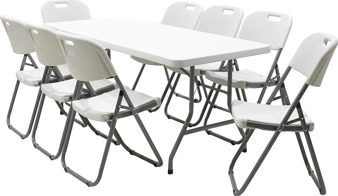 Tavolinë palosëse komerciale për kamping, ngjyrë granit e bardhë, Aprilia, 183x76x74cm