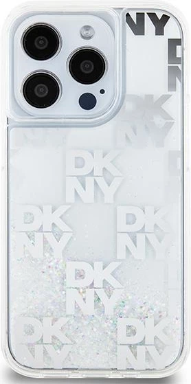 Mbështjellës DKNY Liquid Glitter Multilogo për iPhone 15 Pro, i bardhë