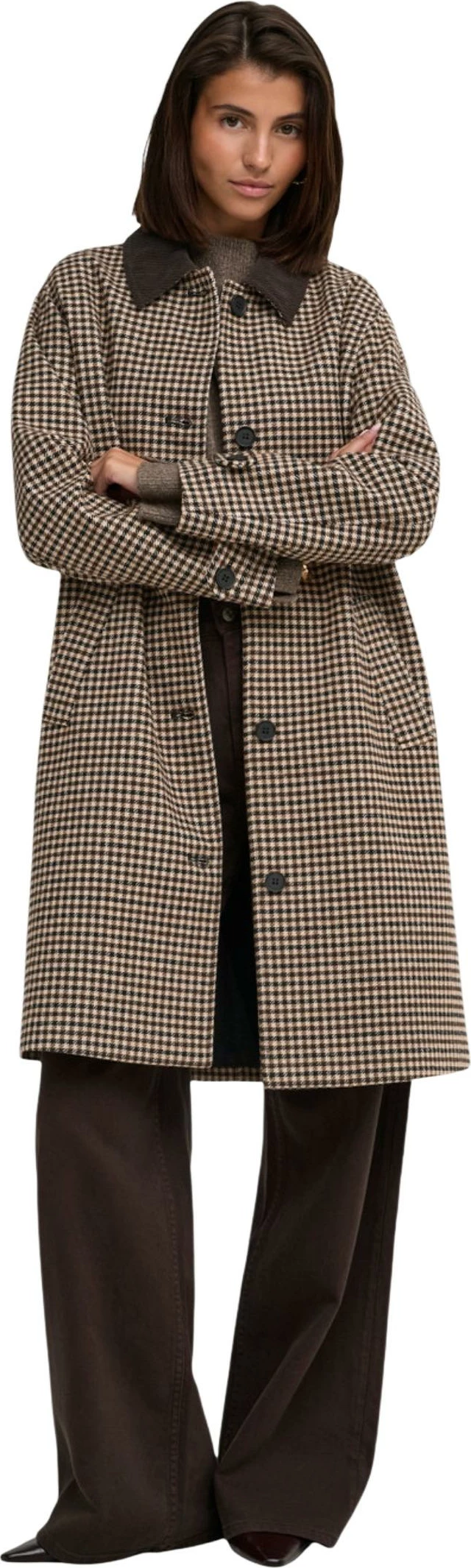 Pallto për femra Jacqueline de Yong JDYVALERIE Check Coat OTW 15376712, kafe [Madhësia: L]