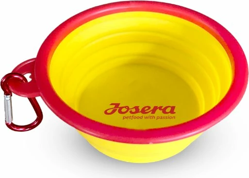 Tas udhëtimi Josera Travel Bowl 300 ml Ø13 cm silikoni, i palosshëm, i verdhë, me karabinë