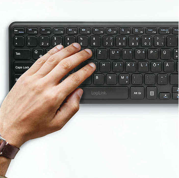 Tastierë wireless LogiLink me touchpad, 2.4 GHz, mini, USB nano receiver, QWERTZ, e zezë
