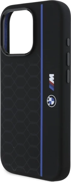 Mbështjellës BMW Silicone Hexagon Blue Line MagSafe për iPhone 16 Pro Max, Zi