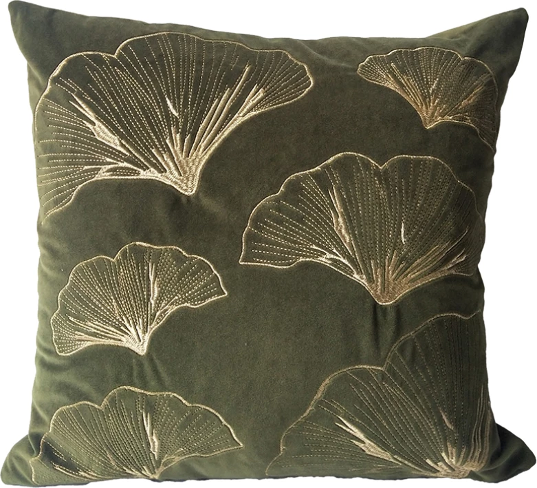 Jastëk dekorativ Ventalia, kadife, ngjyrë ulliri-ari, 45x45cm