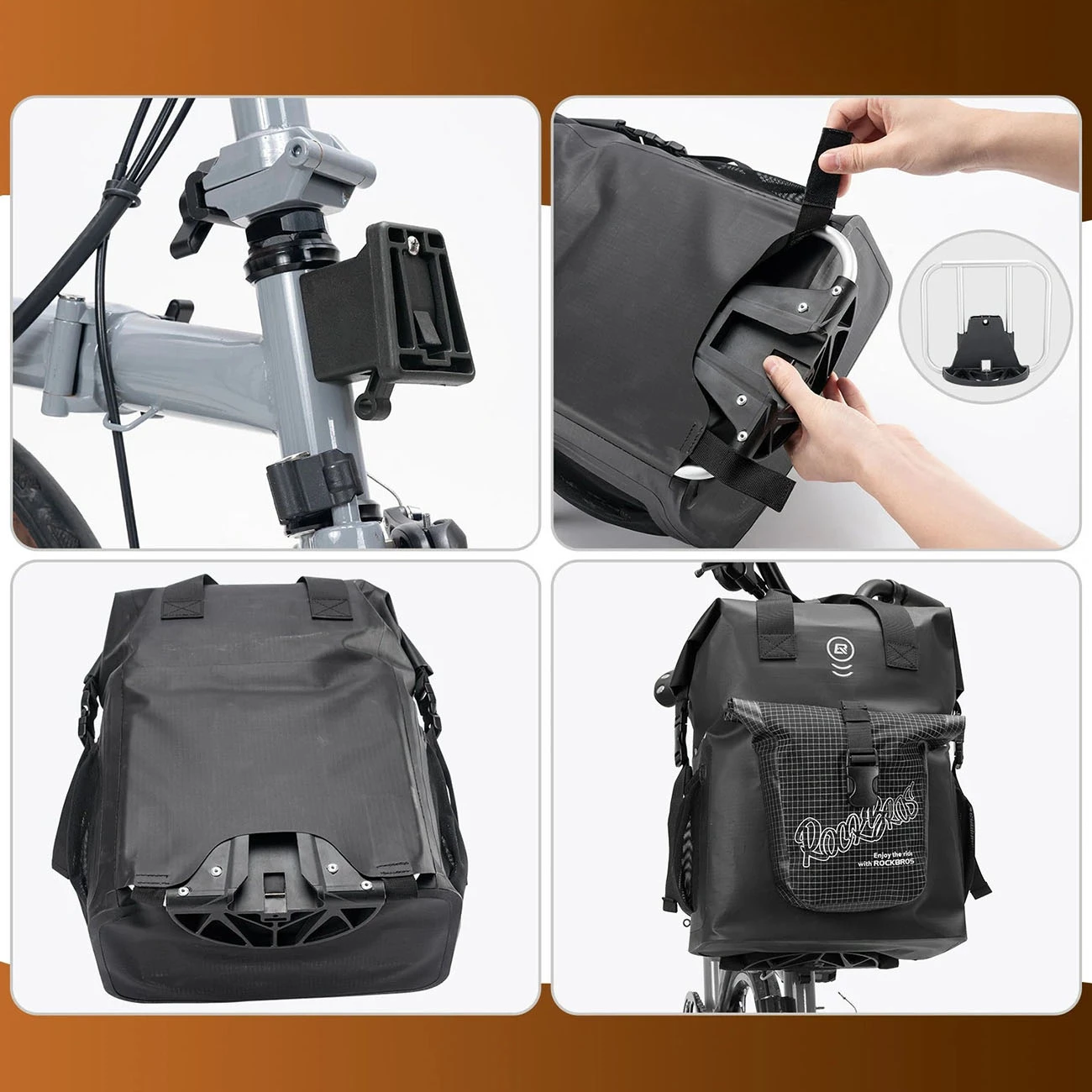 Çantë timoni Rockbros AS-158 18L për biçikletë palosëse Brompton, e zezë