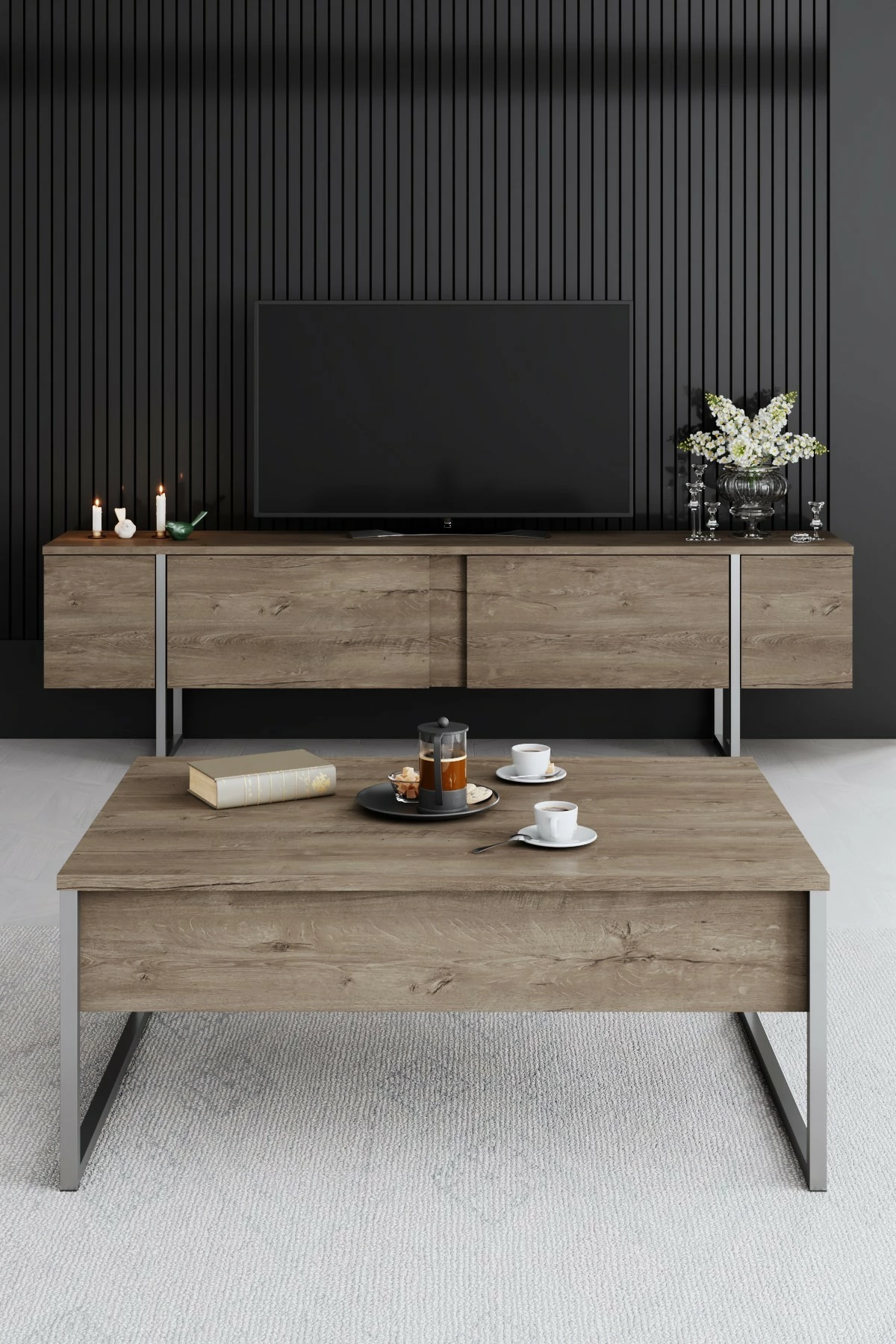 Komodë TV Hanah Home, Luxe, ngjyrë arre, argjend