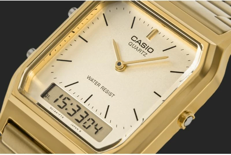Orë dore për meshkuj Casio Vintage AQ-230GA-9DMQYES, e artë, me kuti