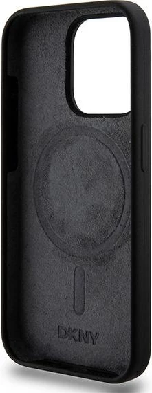 Mbështjellës DKNY Liquid Silicone me logo të bardhë, MagSafe, për iPhone 15 Pro, i zi