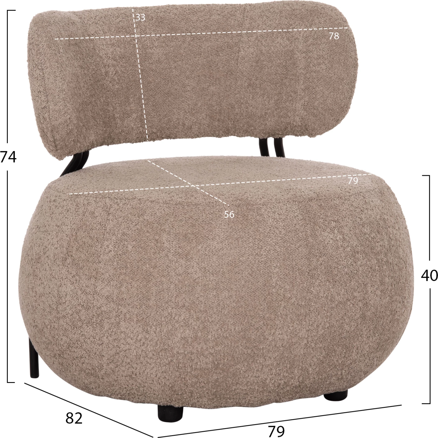 Karrige lounge e rrumbullakët KARSEN, stof boucle bezhë e errët, FH9598.08, 79x82x74cm