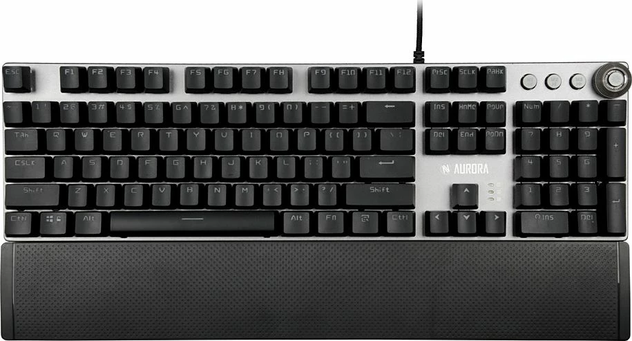 Tastierë mekanike iBOX Aurora K-3, RGB LED, KRGD Brown Switch, USB me kabllo, full-size 100%, me mbështetëse dore magnetike, argjend