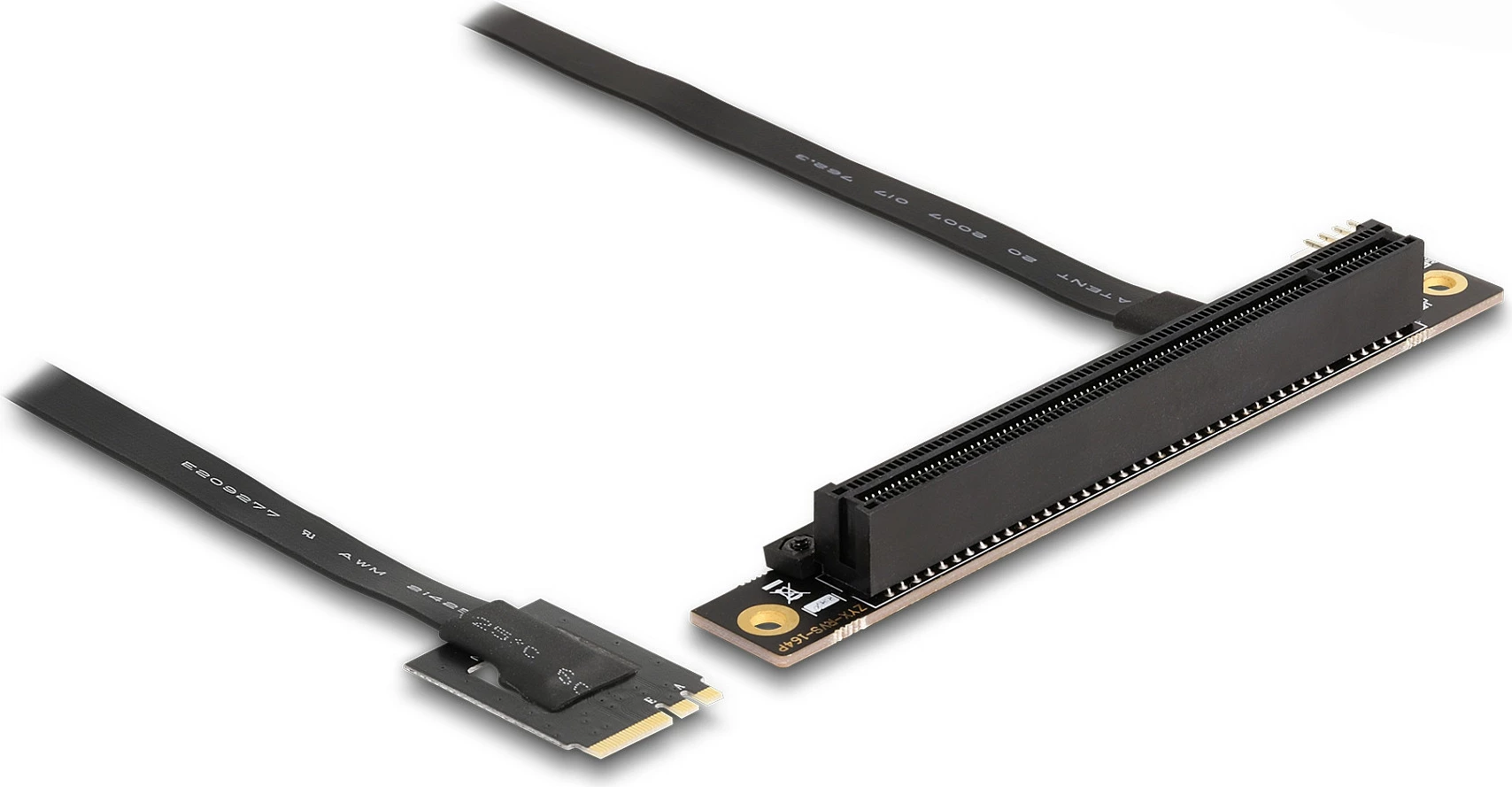 Adapter DeLOCK M.2 Key A+E në PCIe x16 NVMe, PCIe 4.0, kabllo 20 cm, këndor, i zi