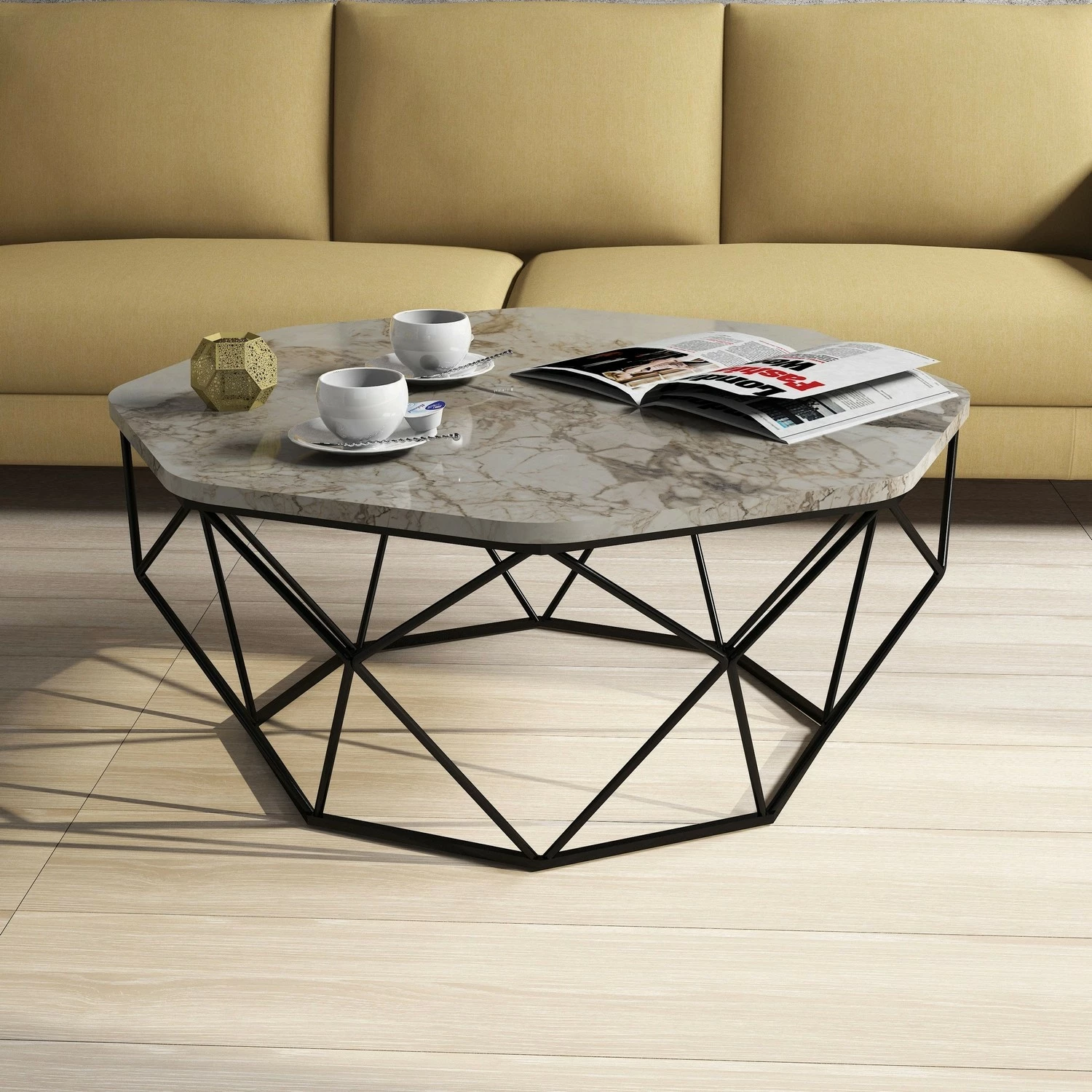 Tavolinë kafeje Skye Decor, diamant, mermer i bardhë